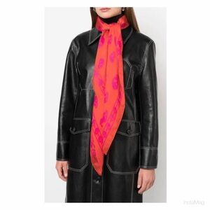 Authentic NEW Alexander McQueen Skull Motif Silk Scarf Bright Orange & Pink